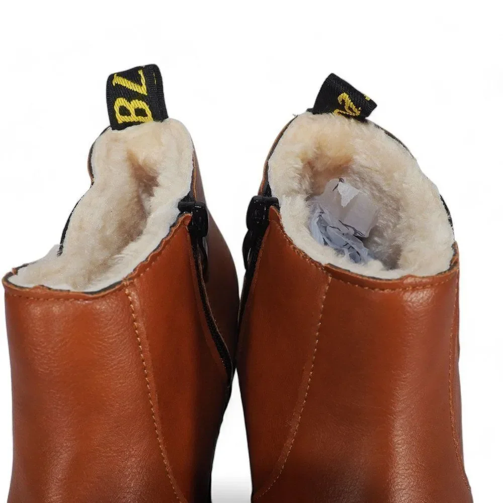 Unbranded‎ Faux Leather Faux Fur Ankle Boots Brown Youth 3/35